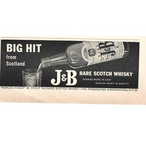 J & B Rare Scotch Whisky Scotland 1960s Vintage Print Ad 2 x 6 inch